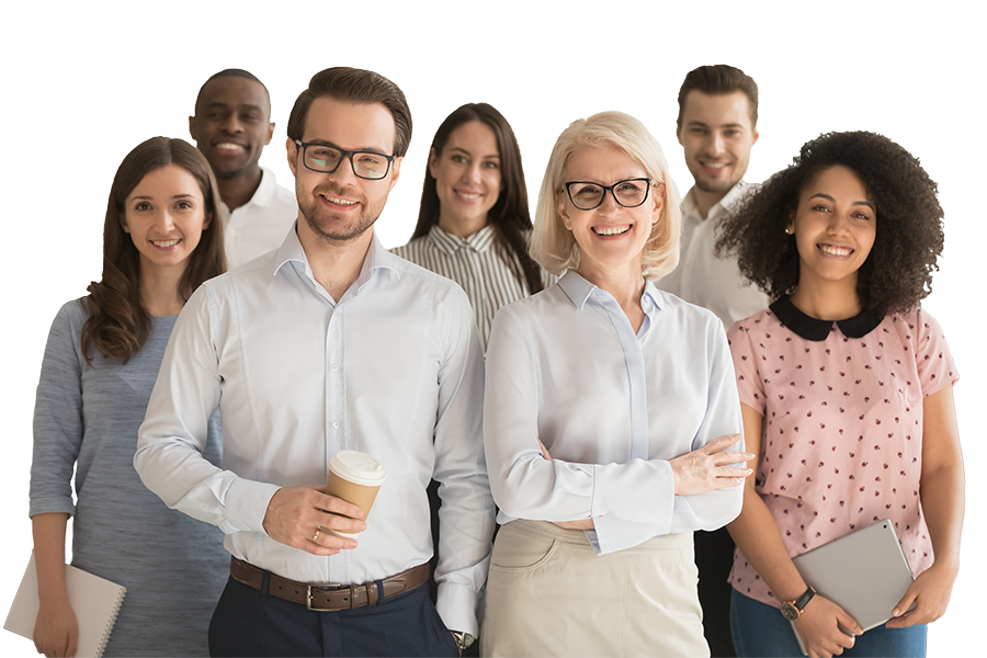 diverse group of employees in business casual attire